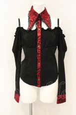 画像1: Qutie Frash / ドラゴンサテン襟オフショルブラウス【旧タグ】  ブラック×レッド O-26-06-27-009-QU-BL-IG-OS (1)