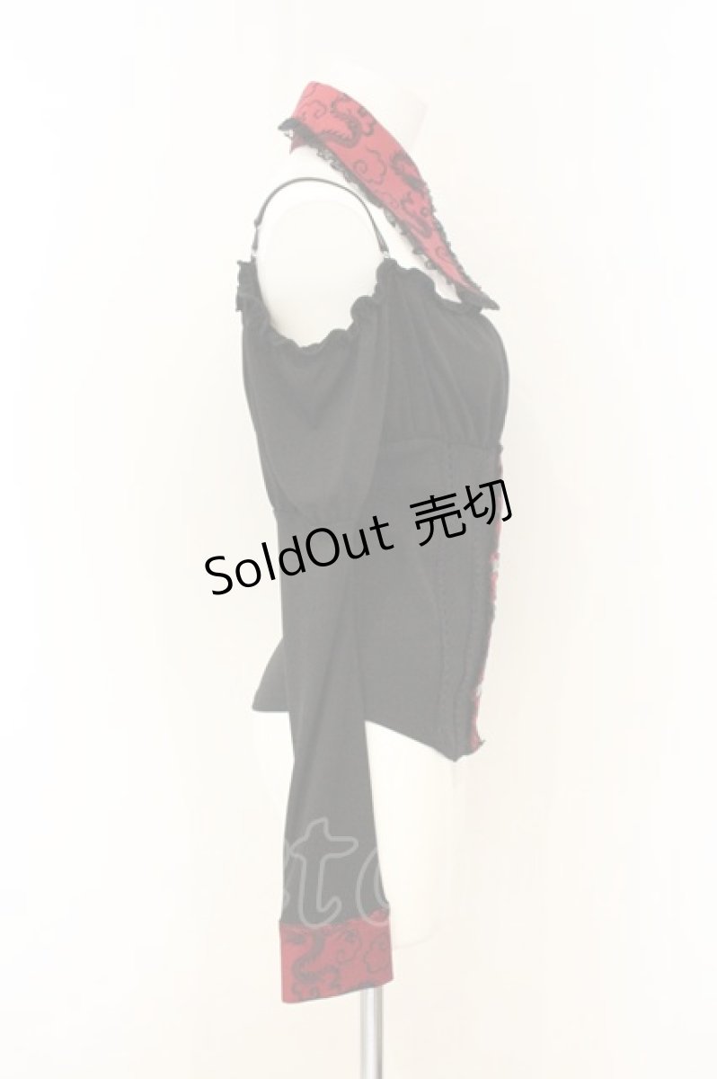 画像4: Qutie Frash / ドラゴンサテン襟オフショルブラウス【旧タグ】  ブラック×レッド O-26-06-27-009-QU-BL-IG-OS (4)