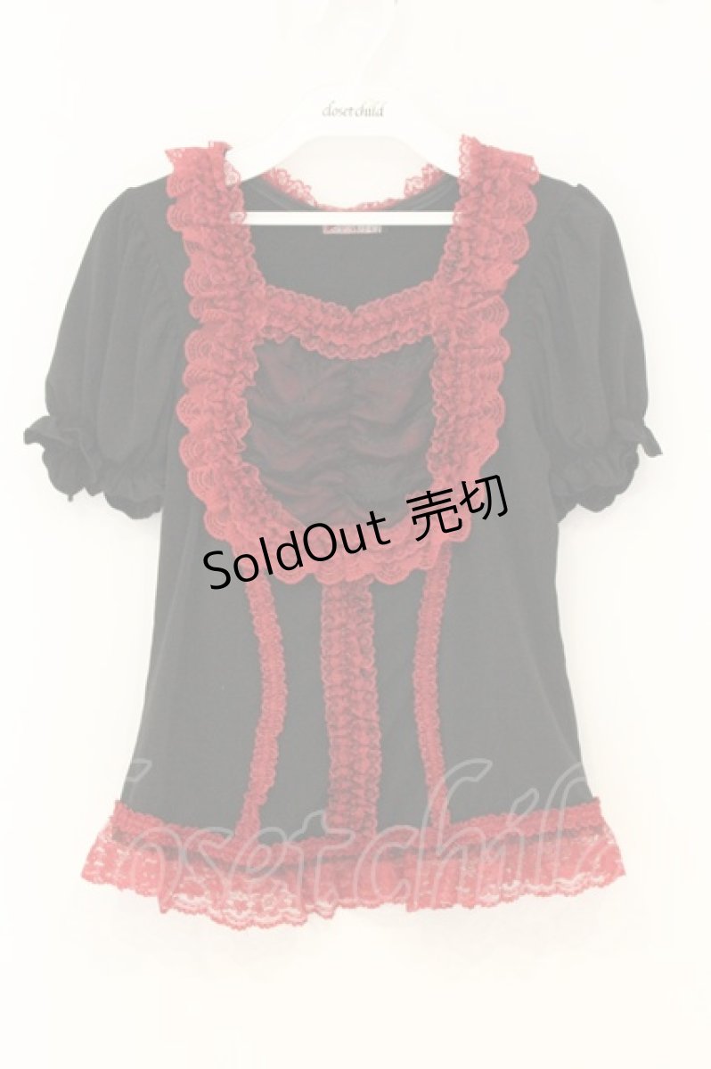 画像1: Qutie Frash / レース切替パフスリーブトップス  ブラック×レッド O-26-06-27-014-QU-TO-IG-OS (1)