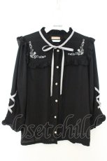 画像1: axes femme POETIQUE / ローズ刺繍レースアップブラウス M クロ O-26-06-28-006-AX-BL-OW-OS (1)