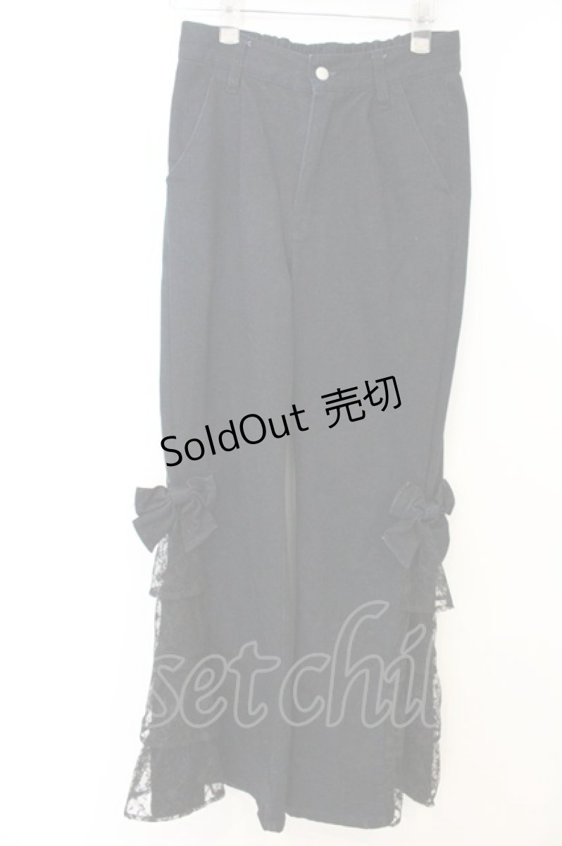 画像1: axes femme POETIQUE / サイドレースフレアデニムパンツ M クロ O-26-06-28-014-AX-PA-OW-OS (1)