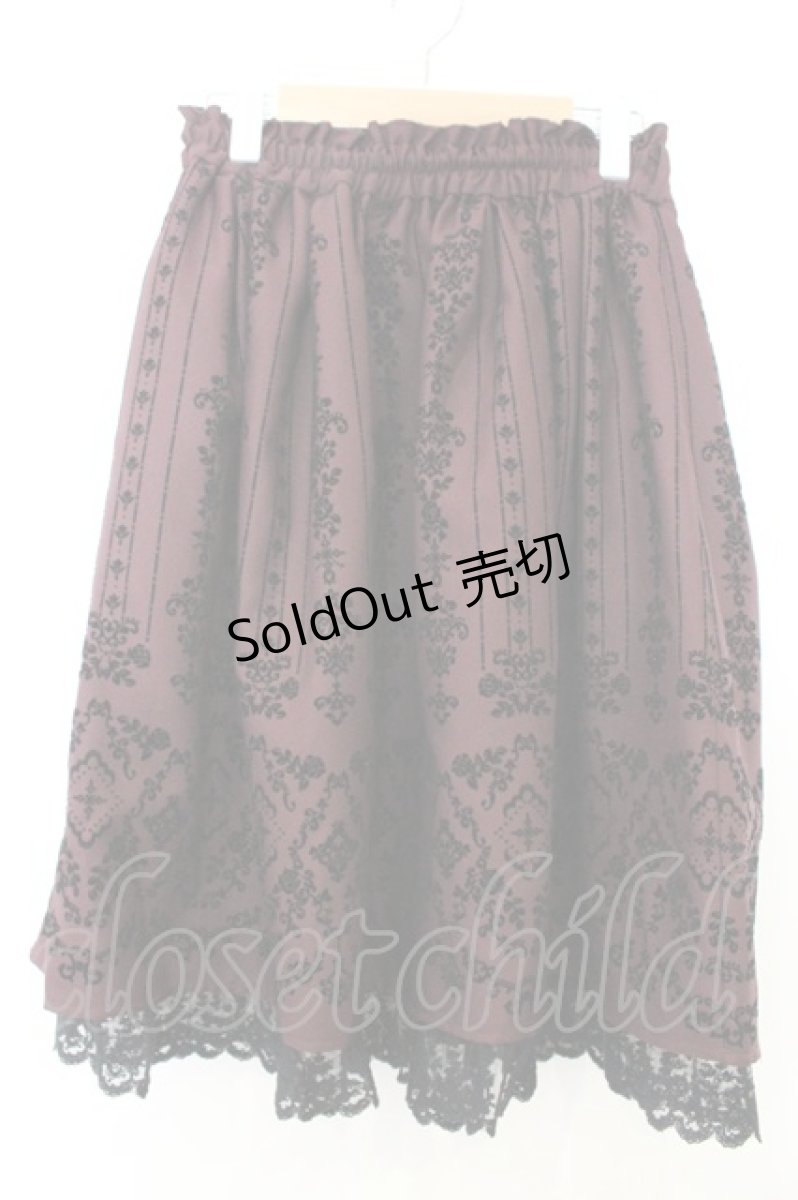画像2: axes femme / 花フロッキープリントスカート M ワイン O-26-06-28-018-AX-SK-OW-OS (2)