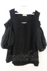 画像1: axes femme POETIQUE / 肩あきパフ袖総レースプルオーバー M クロ O-26-06-28-023-AX-TO-OW-OS (1)