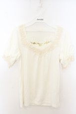画像1: axes femme / 胸元ビジュー袖レースプルオーバー M キナリ O-26-06-28-024-AX-TO-OW-OS (1)