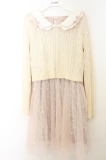 画像1: axes femme POETIQUE / フロント刺繍長袖ワンピ M キナリ×ピンク O-26-06-28-025-AX-OP-OW-OS (1)