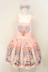 画像1: Chemical Romance / Sweetheart Doll Machine - Sweet Lolita Printed Salopette（スウィートハート ドールマシーン スウィートロリータプリントサロペット） L ピンク O-26-06-29-032-LO-OP-IG-OS (1)