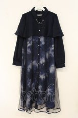 画像1: axes femme / テレスコーププリントケープ風ワンピース M ネイビー O-26-06-29-043-AX-OP-OW-OS (1)