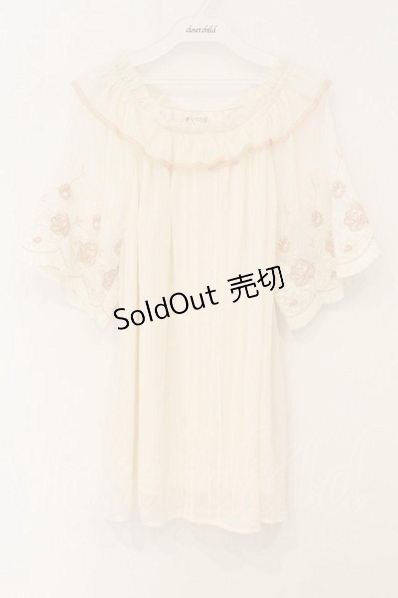 画像1: axes femme / 刺繍袖楊柳シフォンチュニック M キナリ O-26-06-29-077-AX-OP-OW-OS (1)
