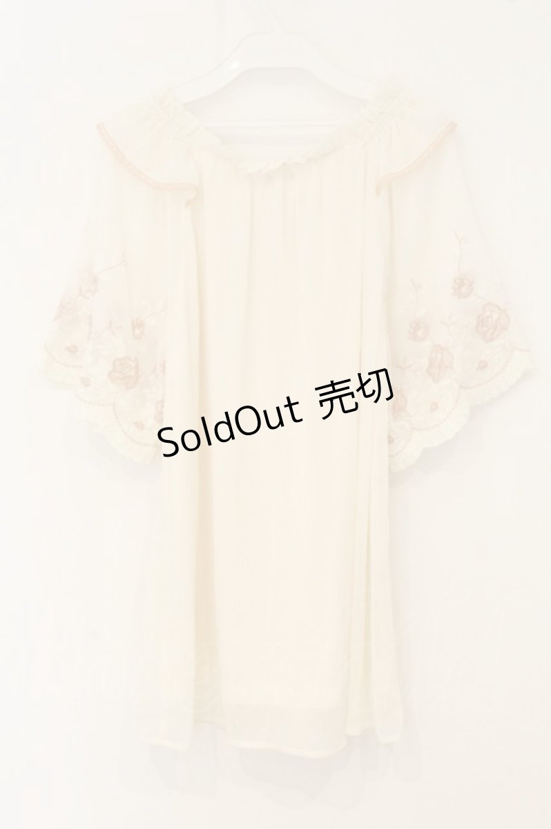 画像3: axes femme / 刺繍袖楊柳シフォンチュニック M キナリ O-26-06-29-077-AX-OP-OW-OS (3)