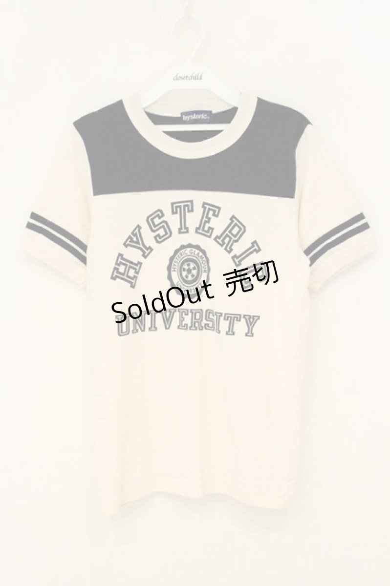 画像1: HYSTERIC GLAMOUR / 袖ラインカレッジロゴTシャツ  オフホワイト×ネイビー O-26-06-29-098-PU-TO-OW-OS (1)