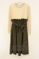 画像1: axes femme / レースドッキングワンピース M キナリ×カーキグリーン O-26-06-29-100-AX-OP-OW-OS (1)