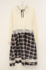 画像1: axes femme POETIQUE / レースチェック柄ワンピース M キナリ×ネイビー O-26-07-01-004-AX-OP-OW-OS (1)