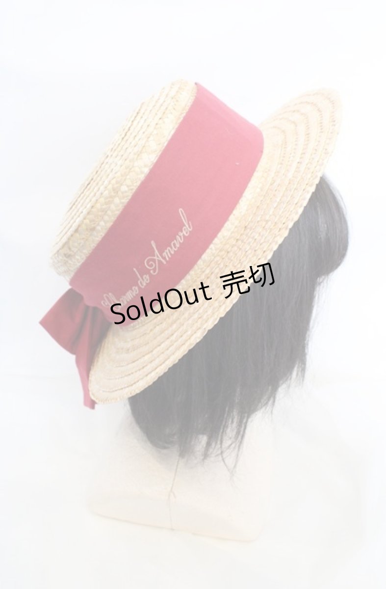 画像1: Amavel / 刺繍リボンカンカン帽  ナチュラル×アカリボン O-26-07-01-1013-CA-AC-OW-OS (1)