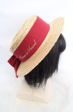 画像1: Amavel / 刺繍リボンカンカン帽  ナチュラル×アカリボン O-26-07-01-1013-CA-AC-OW-OS (1)