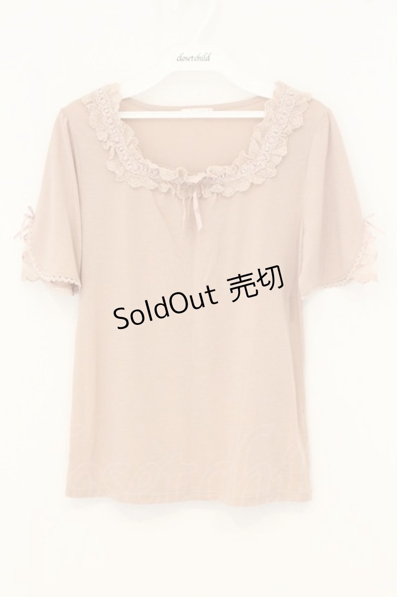 画像1: axes femme / レースリボン半袖プルオーバー M ピンク O-26-07-01-055-AX-TO-OW-OS (1)