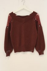 画像1: axes femme / 肩レースニットプルオーバー M アカ系 O-26-07-01-009-AX-TO-OW-OS (1)