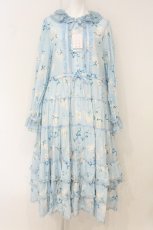 画像1: alcali / キャットローズプリントロングワンピース  サックス O-26-07-01-079-LO-OP-OW-OS (1)