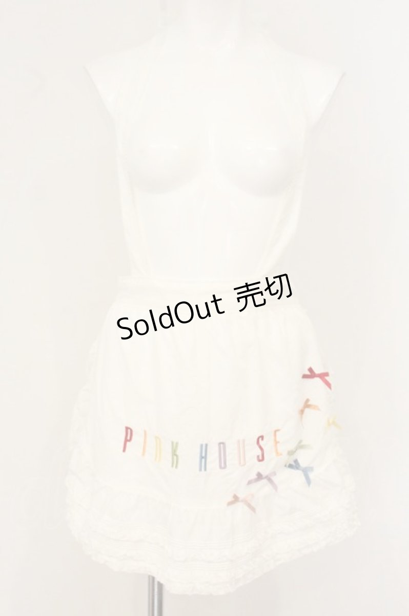 画像1: PINK HOUSE / リボンいっぱいロゴ刺繍入りエプロン  シロ O-26-07-01-086-LO-SK-OW-OS (1)