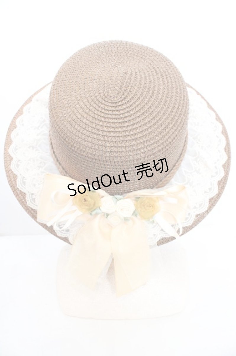 画像1: axes femme / 巻きバラリボンカンカン帽 57.5cm ブラウン O-26-07-02-1002-AX-AC-OW-OS (1)