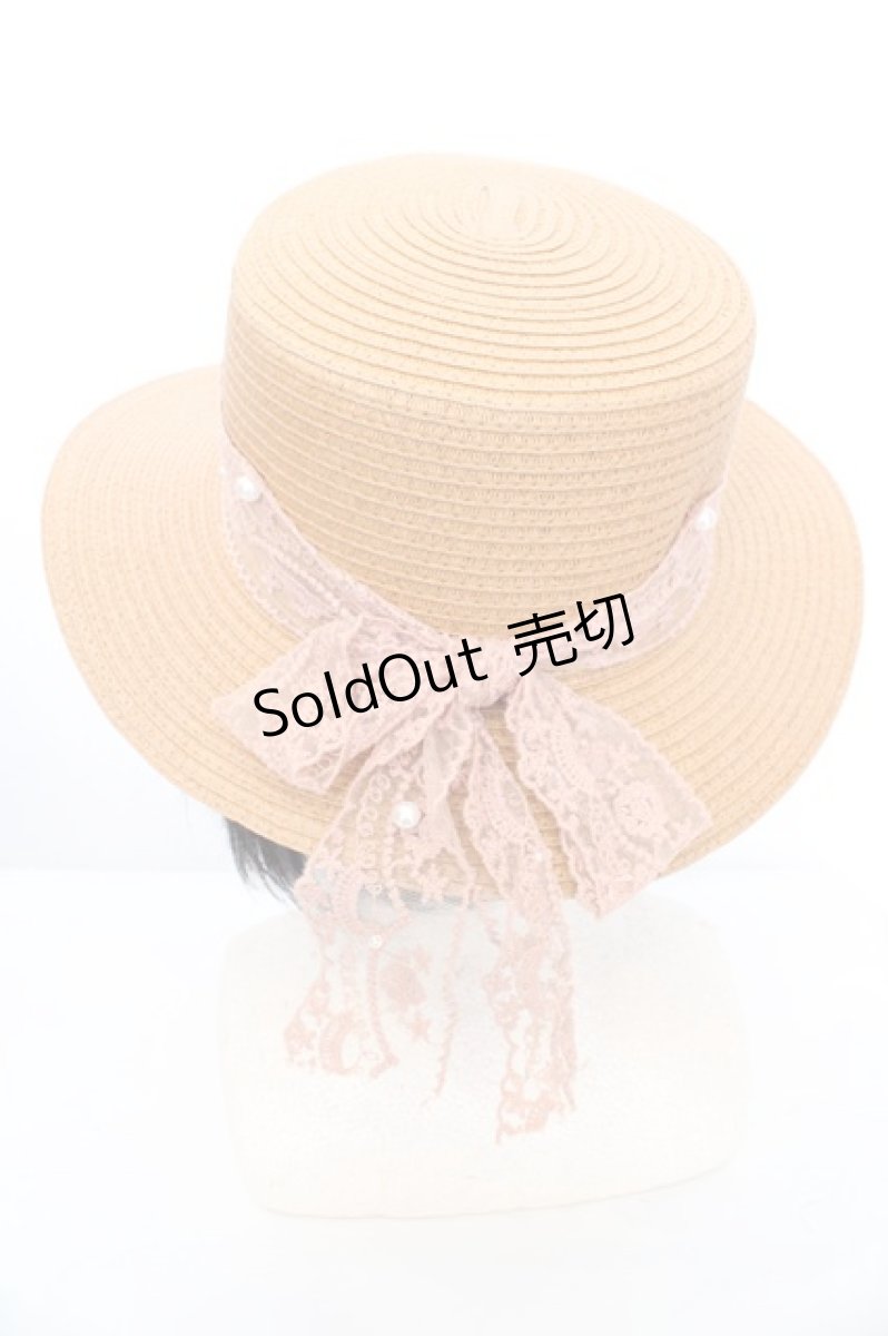 画像1: axes femme / レースリボンカンカン帽 57.5cm ブラウン O-26-07-02-1003-AX-AC-OW-OS (1)