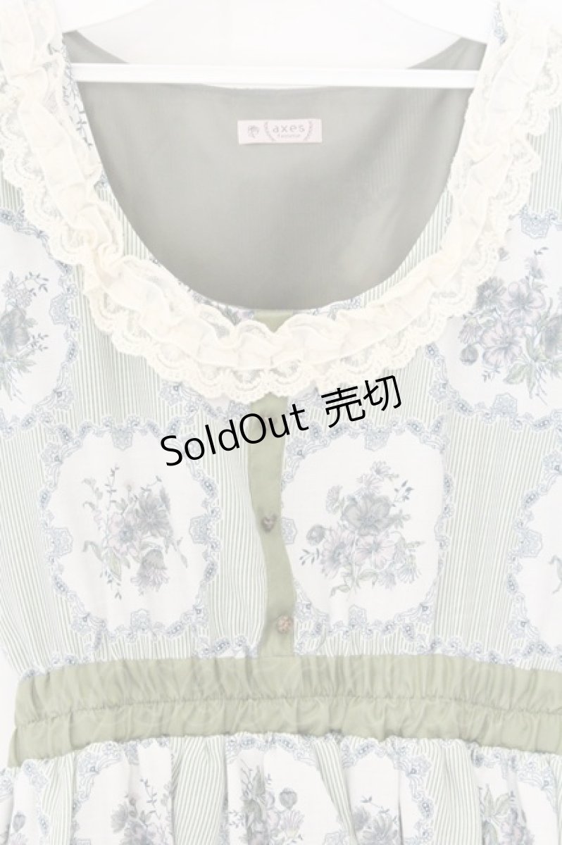 画像2: axes femme / 花×ストライプ柄ノースリワンピース M グリーン O-26-07-02-019-AX-OP-OW-OS (2)