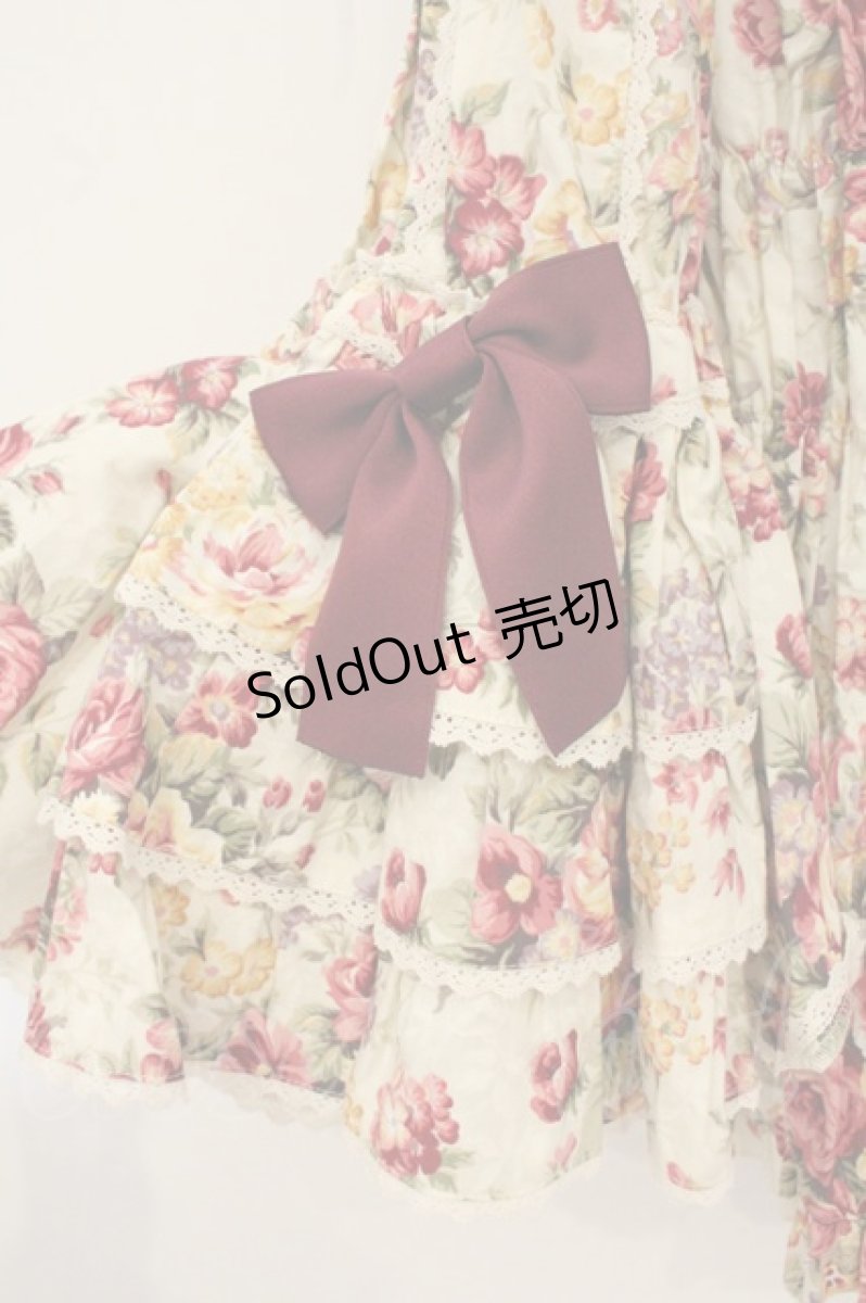 画像3: metamorphose / スクエアあきフリル姫袖ブラウス(花柄)  生成り×アカ系 O-26-07-03-060-ME-BL-IG-OS (3)