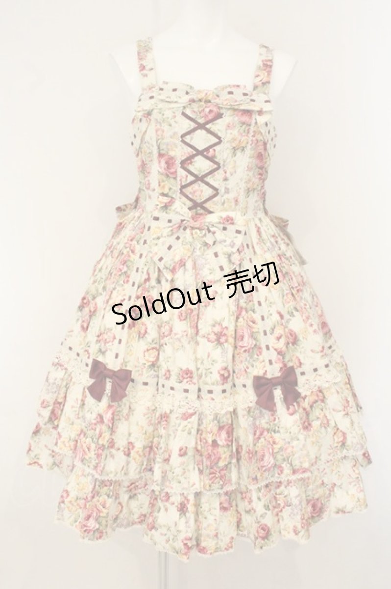 画像1: metamorphose / メアリーはしごレースジャンパースカート（花柄）  生成り O-26-07-03-061-ME-OP-IG-OS (1)