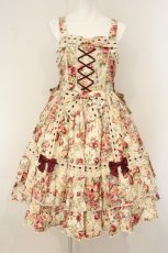 画像1: metamorphose / メアリーはしごレースジャンパースカート（花柄）  生成り O-26-07-03-061-ME-OP-IG-OS (1)