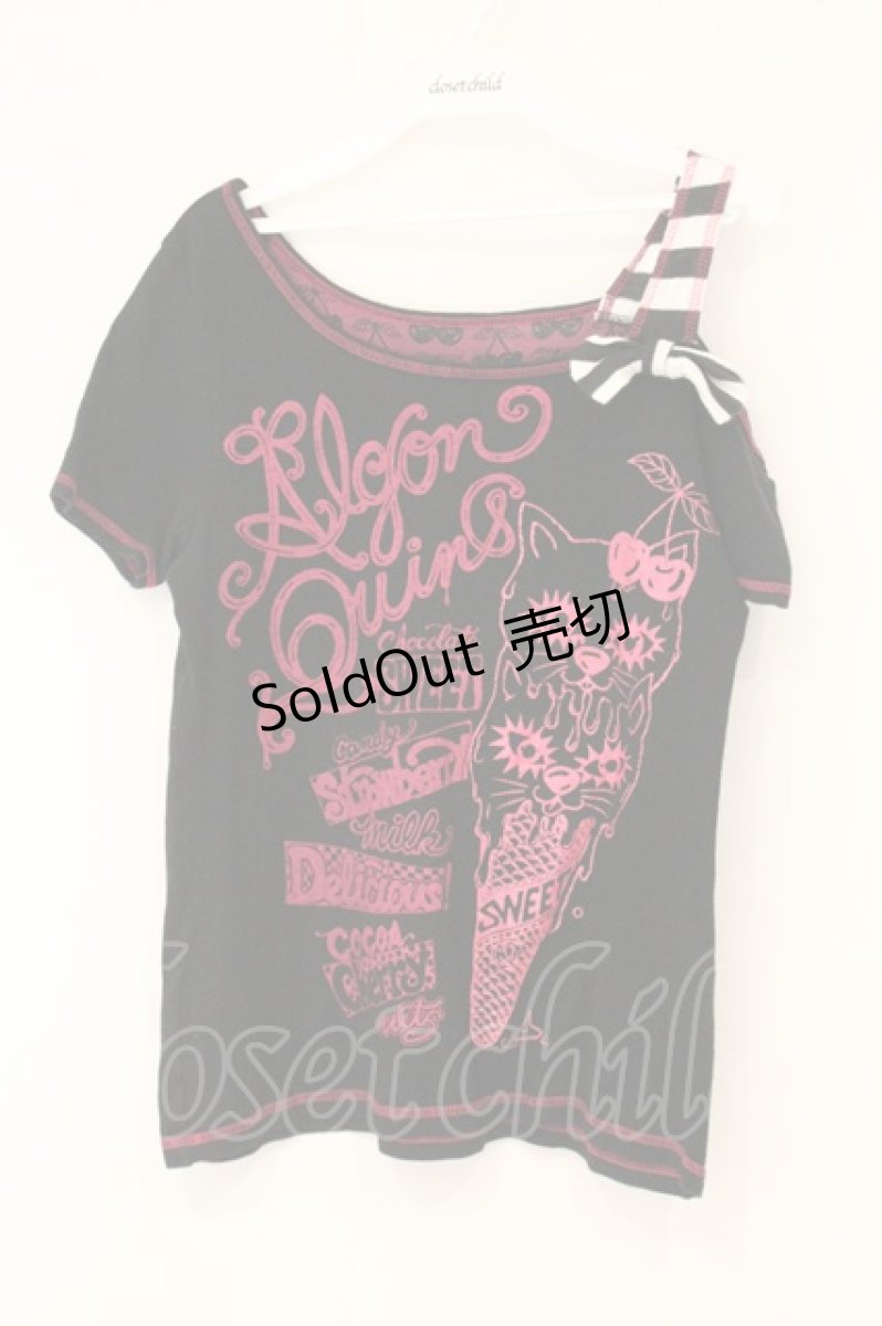 画像1: ALGONQUINS / ネコアイスptワンショルTシャツ F ブラック×ピンク O-26-07-03-016-AL-TO-OW-OS (1)