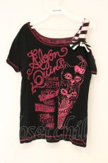 画像1: ALGONQUINS / ネコアイスptワンショルTシャツ F ブラック×ピンク O-26-07-03-016-AL-TO-OW-OS (1)