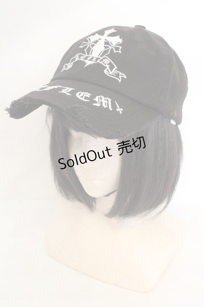 画像1: REFLEM / クロス刺繍ダメージデニムキャップ  ブラック O-26-07-04-1004-PU-AC-IG-ZTK045 (1)