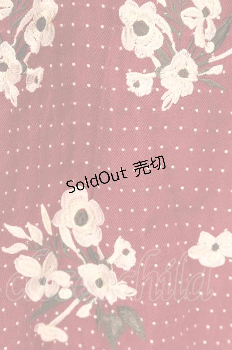 画像2: axes femme / ドット柄×お花刺繍入りスカート M ワイン O-26-07-04-029-AX-SK-OW-OS (2)