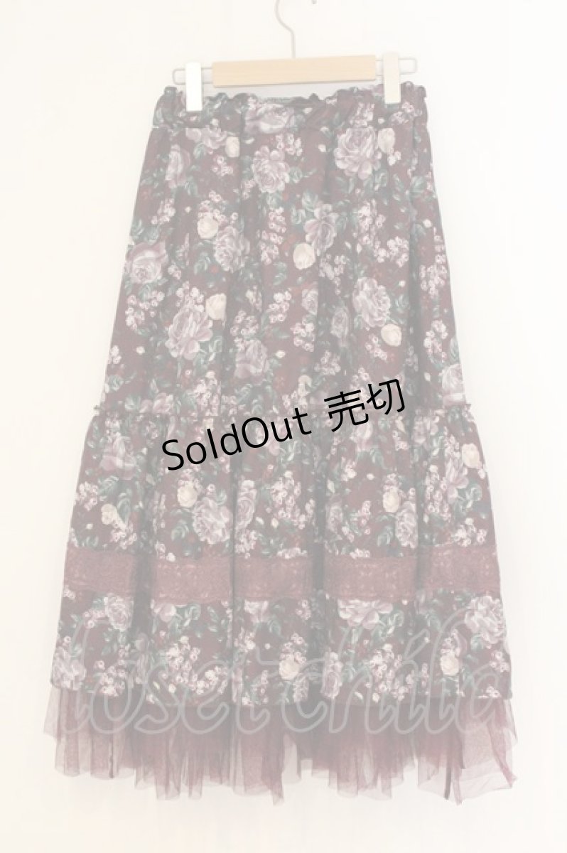 画像3: axes femme / ホーリーローズ柄フリルスカート F ワイン O-26-07-05-028-AX-SK-OW-OS (3)