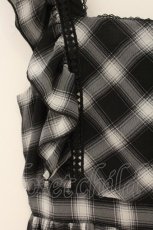 画像2: axes femme POETIQUE / チェックシフォンエプロンワンピース M クロ O-26-07-05-050-AX-OP-OW-OS (2)
