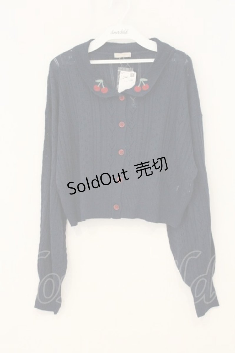 画像1: axes femme POETIQUE / チェリー刺繍衿付きニットカーデ M ネイビー O-26-07-05-054-AX-TO-OW-OS (1)