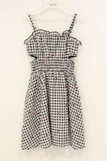 画像1: axes femme POETIQUE / ハートドット刺繍ギンガムワンピース M クロ O-26-07-05-056-AX-OP-OW-OS (1)