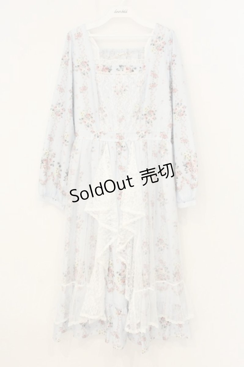 画像1: axes femme / ラッフルフリルレース花柄ワンピース L サックス O-26-07-05-062-AX-OP-OW-OS (1)