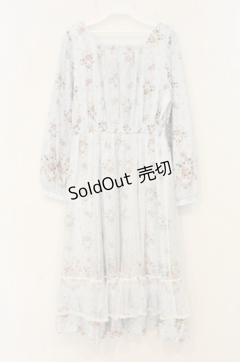 画像4: axes femme / ラッフルフリルレース花柄ワンピース L サックス O-26-07-05-062-AX-OP-OW-OS (4)