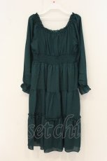 画像3: axes femme POETIQUE / オフショルティアード長袖ワンピース M グリーン O-26-07-05-069-AX-OP-OW-OS (3)