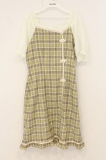 画像1: axes femme POETIQUE / チャイナボタンチェックワンピース M グリーン O-26-07-05-076-AX-OP-OW-OS (1)