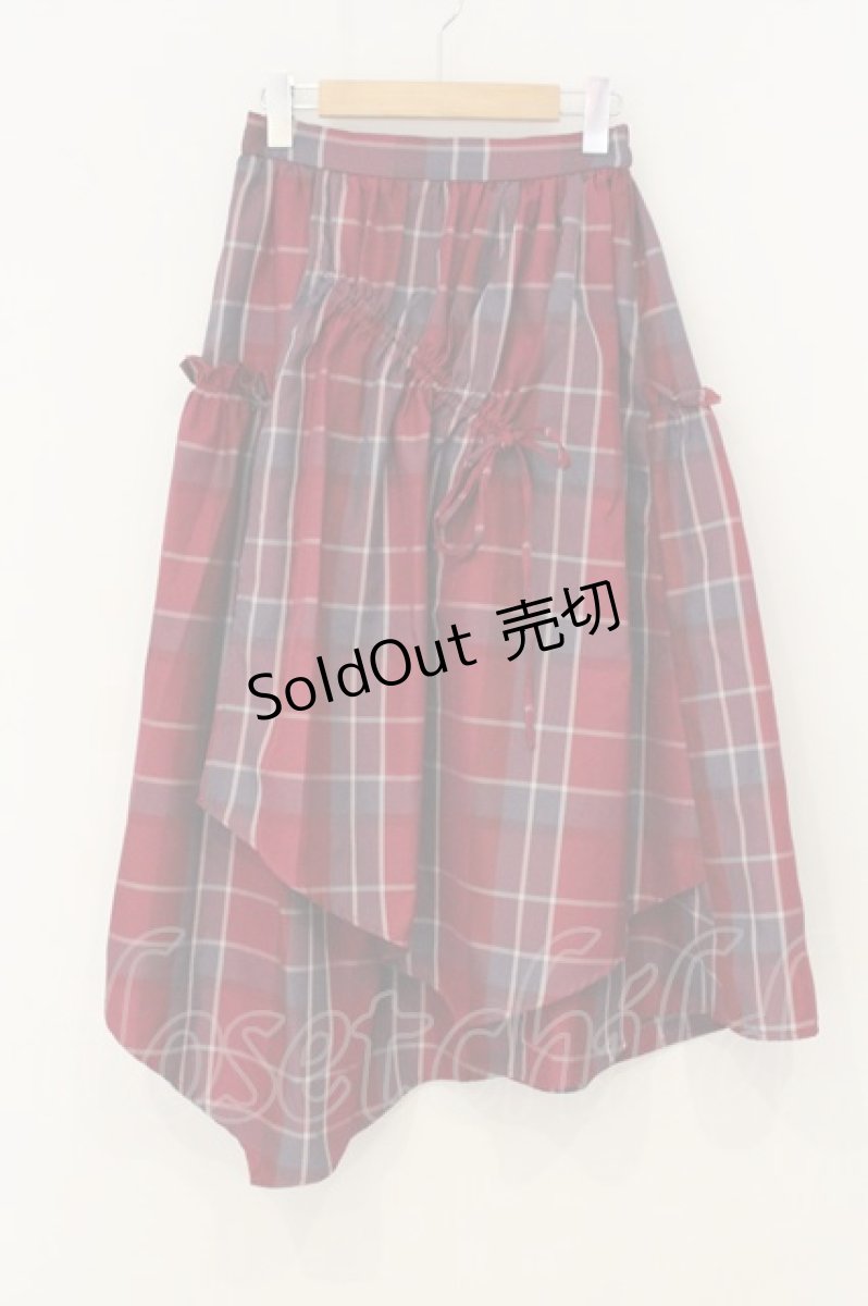 画像1: axes femme / マドラスチェックドロストスカート M ワイン O-26-07-05-020-AX-SK-OW-OS (1)