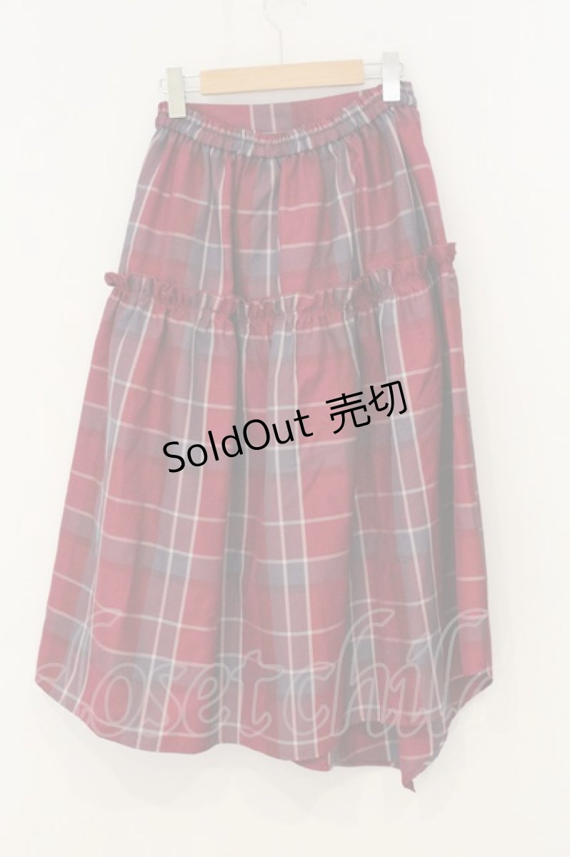 画像3: axes femme / マドラスチェックドロストスカート M ワイン O-26-07-05-020-AX-SK-OW-OS (3)