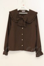 画像1: axes femme POETIQUE / ピンタックリボン丸襟ブラウス M ブラウン O-26-07-06-083-AX-BL-OW-OS (1)