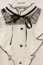 画像2: Lovely Tency / デコルテレース切替プルブラウス M シロ×クロ O-26-07-06-087-LO-BL-OW-OS (2)