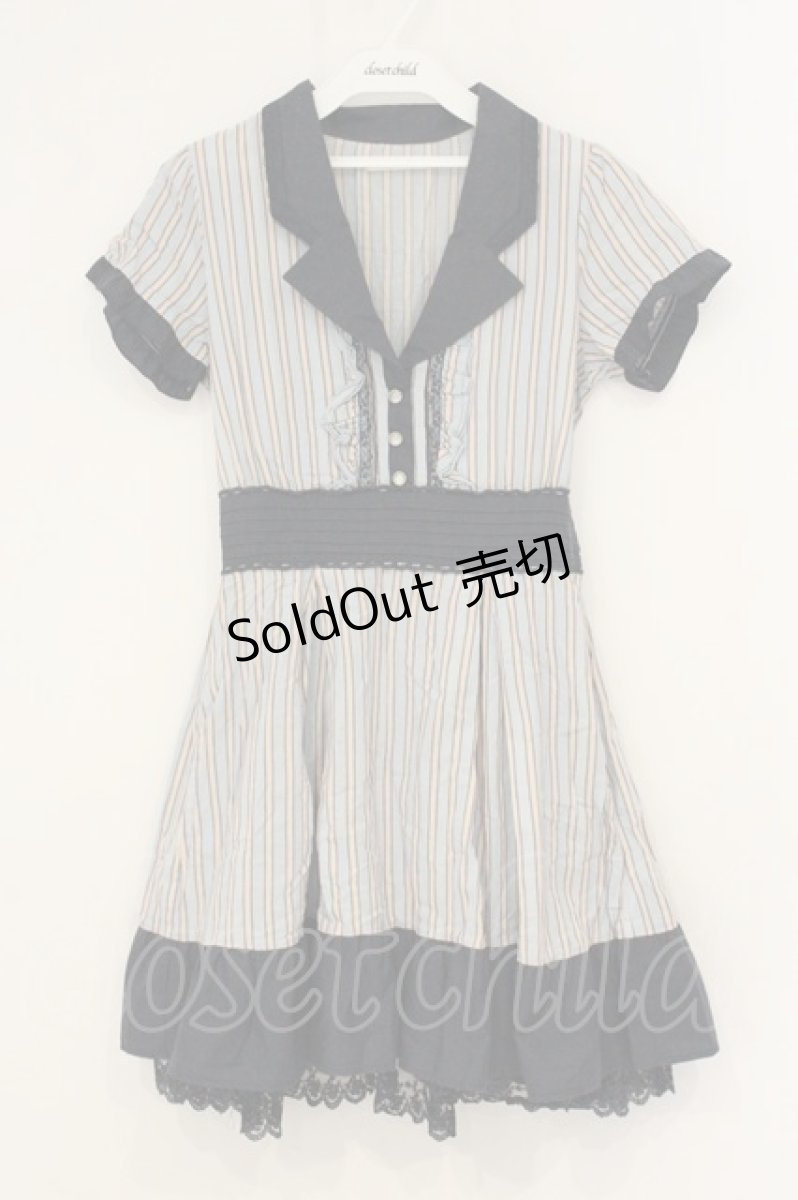 画像1: axes femme / ストライプ開襟ワンピース M サックス×ネイビー O-26-07-06-022-AX-OP-OW-OS (1)