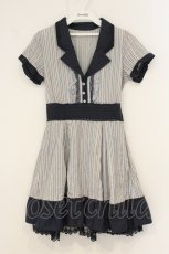 画像1: axes femme / ストライプ開襟ワンピース M サックス×ネイビー O-26-07-06-022-AX-OP-OW-OS (1)