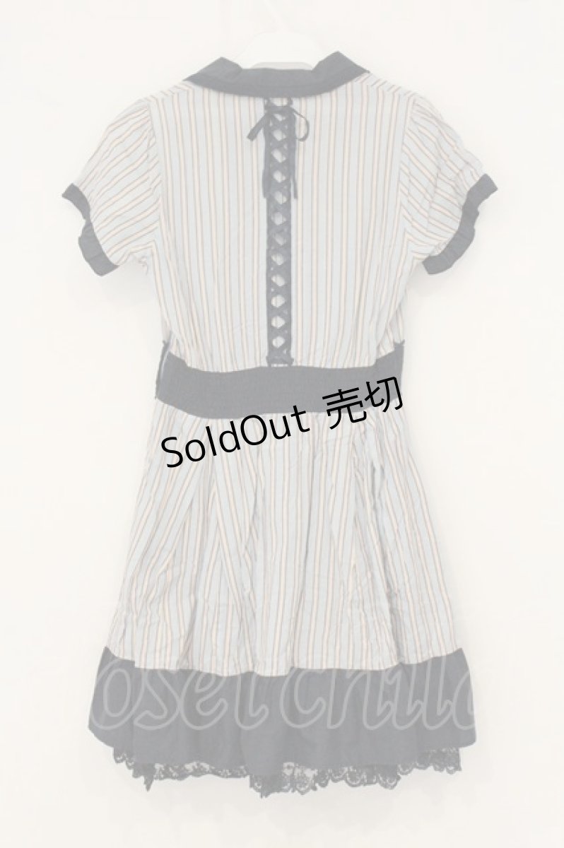 画像3: axes femme / ストライプ開襟ワンピース M サックス×ネイビー O-26-07-06-022-AX-OP-OW-OS (3)