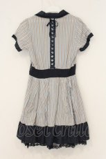 画像3: axes femme / ストライプ開襟ワンピース M サックス×ネイビー O-26-07-06-022-AX-OP-OW-OS (3)