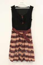 画像1: axes femme / ねこボーダーカットワンピース M クロ×ワイン O-26-07-06-023-AX-OP-OW-OS (1)