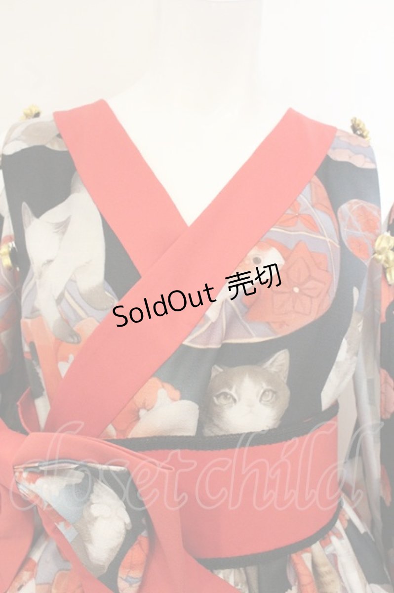 画像2: Royal Princess Alice / ねこ助コラボ/涼風金魚猫ドレス+振袖  クロ O-26-07-07-036-LO-OP-IG-OS (2)